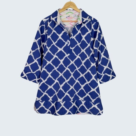 Tizzie Dresses & Skirts - TIZZIE NAVY WHITE CONTRAST PATTERN V-NECK COLLARED SHIRT DRESS